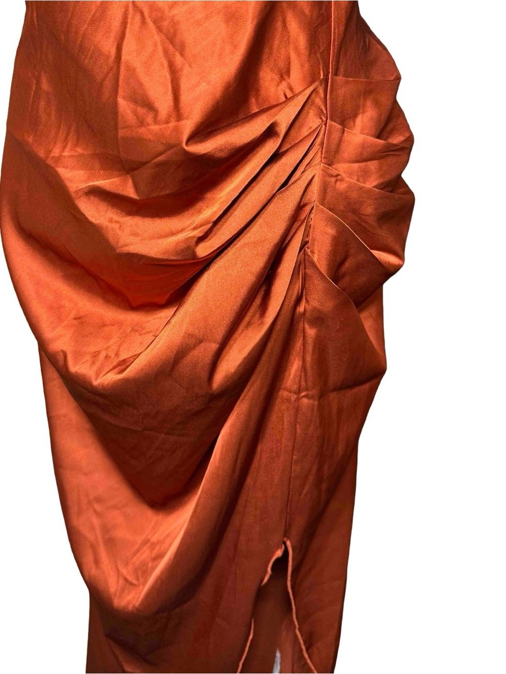 LYANER SEXY Burnt Orange Satin Cowl Neck Ruched Midi Dress XXL - Picture 4 of 8